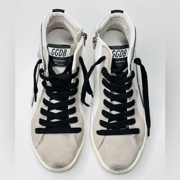 Golden Goose Slide White Grey Leather High Top Sneakers Shoes